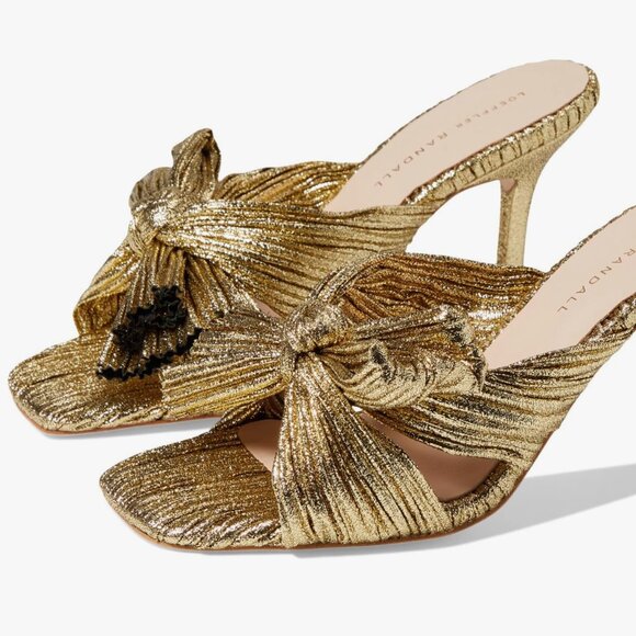 Loeffler Randall Claudia Pleated Bow Stiletto Heel Mule Oro Gold 7 New - Picture 6 of 6